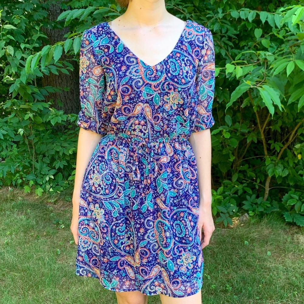 Francesca’s Collection Blue Paisley Dress, M.